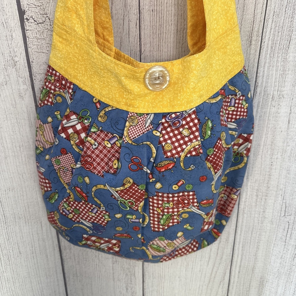 Handmade Hobo Bag Sewing Quilting Theme Boho Purse Cottagecore Vintage Grandma - Picture 6 of 16